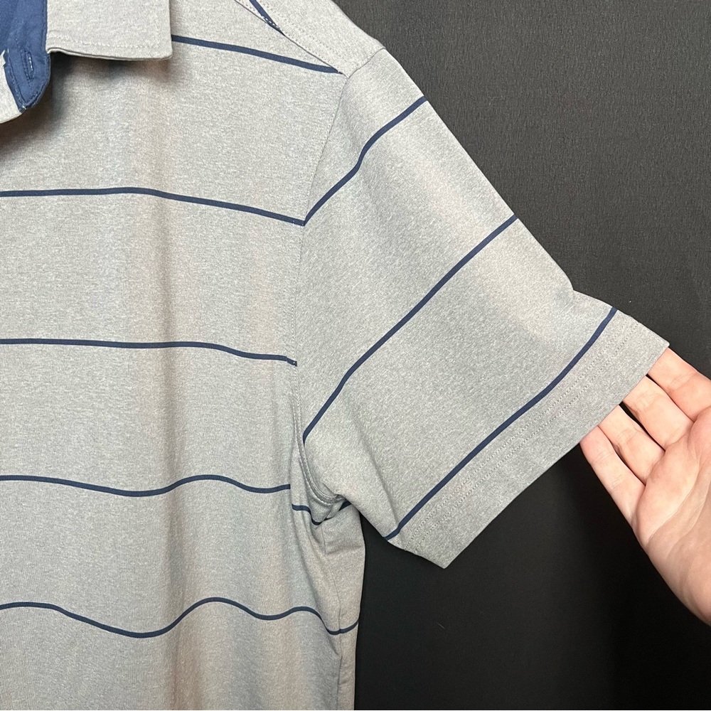 Rule 18- Men’s Golf Polo- Gray & Blue Stripe- Large - Picture 3 of 9